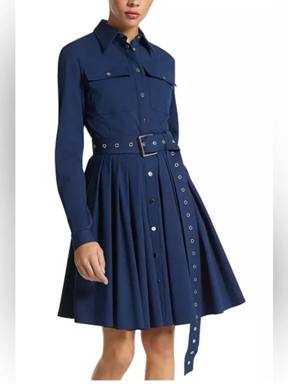 Michael Kors Collection Organic Cotton Poplin Cargo Shirtdress Size 4